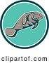 Vector Clip Art of Retro Manatee Swimming in a Teal White and Turquoise Circle by Patrimonio