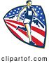 Vector Clip Art of Retro Marathon Runner over a Mountain American Stars and Stripes Shield by Patrimonio