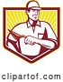 Vector Clip Art of Retro Mason Worker Guy with a Trowel over a Ray Crest Shield by Patrimonio