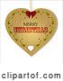Vector Clip Art of Retro Merry Christmas Wooden Heart Shaped Ornament with Holly by Elaineitalia
