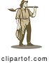 Vector Clip Art of Retro Miner Carrying a Shovel over His Shoulder by Patrimonio
