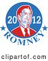 Vector Clip Art of Retro Mitt Romney Portrait in a Blue Circle with 2012 Romney Text by Patrimonio