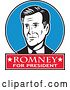 Vector Clip Art of Retro Mitt Romney Portrait in a Blue Circle with Romney for President Text by Patrimonio