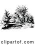 Vector Clip Art of Retro Mother and KChildren Crossing a Creek by Prawny Vintage