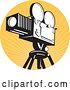 Vector Clip Art of Retro Movie Film Camera over Orange Rays by Patrimonio