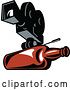 Vector Clip Art of Retro Movie Film Camera with a Whiskey Bottle by Patrimonio