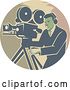 Vector Clip Art of Retro Movie Maker Camera Guy Working with a Tripod in a Circle by Patrimonio