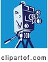 Vector Clip Art of Retro Movie Video Camera on a Tripod over Blue by Patrimonio