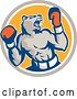 Vector Clip Art of Retro Muscular Bear Boxer Fighter Roaring in a Taupe White and Yellow Circle by Patrimonio