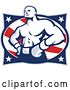 Vector Clip Art of Retro Muscular Boxer over American Stars and Stripes by Patrimonio