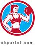 Vector Clip Art of Retro Muscular Fit Lady Working out with a Dummbell in a Red White and Blue Circle by Patrimonio