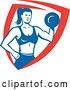 Vector Clip Art of Retro Muscular Fit Lady Working out with a Dummbell in a Red White and Blue Shield by Patrimonio