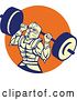 Vector Clip Art of Retro Muscular Knight in Full Armor, Doing Squats and Working out with a Barbell in an Orange Circle by Patrimonio