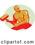 Vector Clip Art of Retro Muscular Male Bodybuilder Athlete Swinging a Sledgehammer in a Pastel Green Oval by Patrimonio