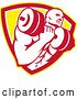 Vector Clip Art of Retro Muscular Male Bodybuilder Lifting Weights in a Yellow White and Red Shield by Patrimonio