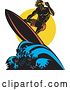 Vector Clip Art of Retro Muscular Surfer Dude Riding a Wave by Patrimonio