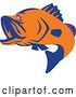 Vector Clip Art of Retro Orange and Blue Barramundi Asian Sea Bass Fish Jumping by Patrimonio