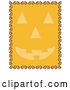 Vector Clip Art of Retro Orange Background with a Jack O Lantern Face and a Border of Candy Corn by Andy Nortnik