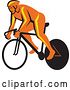 Vector Clip Art of Retro Orange Cyclst Racing a Bicycle by Patrimonio