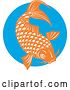 Vector Clip Art of Retro Orange Koi Fish over a Blue Circle by Patrimonio