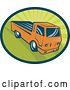 Vector Clip Art of Retro Orange Pickup Truck on Green Logo by Patrimonio