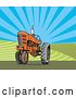 Vector Clip Art of Retro Orange Tractor in a Field 1 by Patrimonio