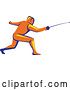 Vector Clip Art of Retro Orange Yellow and Blue Guy Fencing by Patrimonio