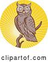 Vector Clip Art of Retro Owl over Yellow Rays Logo by Patrimonio
