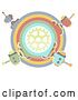 Vector Clip Art of Retro Pastel Circle of Robots Around a Gear by
