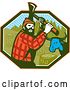 Vector Clip Art of Retro Paul Bunyan Lumberjack and Babe Blue Ox in an Octagon by Patrimonio