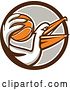 Vector Clip Art of Retro Pelican Bird Holding a Basketball in a Brown White and Gray Circle by Patrimonio