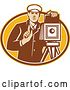 Vector Clip Art of Retro Photographer Holding up a Finger by a Bellow Camera by Patrimonio