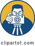 Vector Clip Art of Retro Photographer Taking a Picture over an Orange Circle by Patrimonio