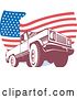 Vector Clip Art of Retro Pick up Truck and Wavy American Flag Logo by Patrimonio