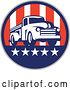 Vector Clip Art of Retro Pickup Truck in an American Themed Circle by Patrimonio