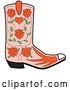 Vector Clip Art of Retro Pink Cowgirl Boot with a Pattern of Red Roses by Andy Nortnik