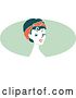 Vector Clip Art of Retro Pinup Lady from the Shoulders up over a Green Oval by BNP Design Studio