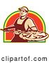 Vector Clip Art of Retro Pizzeria Worker with a Pie on a Peel by Patrimonio