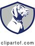 Vector Clip Art of Retro Pointer Hunting Dog in a Blue Gray and White Shield by Patrimonio
