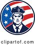 Vector Clip Art of Retro Police Guy in an American Flag Circle by Patrimonio