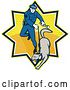 Vector Clip Art of Retro Police Officer and Dog in a Ray Burst by Patrimonio
