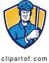 Vector Clip Art of Retro Police Officer Holding a Baton in a Shield or Rays by Patrimonio