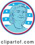 Vector Clip Art of Retro Portrait of Hillary Clinton in a Circle of Waves and Stars by Patrimonio