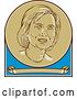 Vector Clip Art of Retro Portrait of Hillary Clinton in a Circle over a Banner with Her Name by Patrimonio