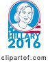 Vector Clip Art of Retro Portrait of Hillary Clinton in a Circle over a Partial American Flag and Text by Patrimonio