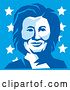 Vector Clip Art of Retro Portrait of Hillary Clinton in Blue Tones, over Stars by Patrimonio