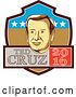Vector Clip Art of Retro Portrait of Tex Cruz on a Shield with 2016 Text by Patrimonio