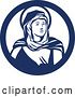 Vector Clip Art of Retro Portrait of the Blessed Virgin Mary Looking to the Right Inside a Blue and White Circle by Patrimonio