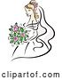 Vector Clip Art of Retro Pretty Blond White Bride with a Bouquet of Pink Flowers by Vector Tradition SM