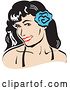 Vector Clip Art of Retro Pretty Brunette Lady with a Blue Flower in Her Hair by Andy Nortnik
